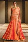 Buy_Tarun Tahiliani_Orange Chanderi Leaf Neck Bridal Lehenga Set _at_Aza_Fashions