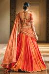 Shop_Tarun Tahiliani_Orange Chanderi Leaf Neck Bridal Lehenga Set _at_Aza_Fashions