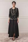Buy_Tarun Tahiliani_Black Velvet Round Embroidered Gillet_at_Aza_Fashions
