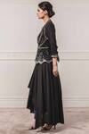 Tarun Tahiliani_Black Velvet Round Embroidered Gillet_Online_at_Aza_Fashions