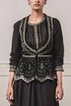 Buy_Tarun Tahiliani_Black Velvet Round Embroidered Gillet_Online_at_Aza_Fashions