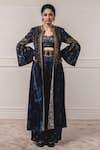 Buy_Tarun Tahiliani_Blue Velvet Round Jacket And Pant Set _at_Aza_Fashions