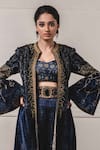 Buy_Tarun Tahiliani_Blue Velvet Round Jacket And Pant Set _Online_at_Aza_Fashions