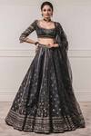 Tarun Tahiliani_Black Silk, Chanderi U Neck Lehenga Set_Online_at_Aza_Fashions