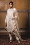 Buy_Tarun Tahiliani_White Georgette Round Embroidered Kurta Set _at_Aza_Fashions