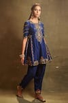 Buy_Aman Takyar_Blue Dupion Silk Round Embroidered Kurta And Dhoti Pant  _at_Aza_Fashions