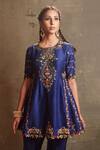 Buy_Aman Takyar_Blue Dupion Silk Round Embroidered Kurta And Dhoti Pant  _Online_at_Aza_Fashions