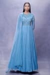 Buy_Aman Takyar_Blue Georgette Round Embroidered Anarkali With Dupatta _at_Aza_Fashions