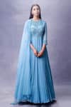 Aman Takyar_Blue Georgette Round Embroidered Anarkali With Dupatta _Online_at_Aza_Fashions