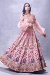 Buy_Aman Takyar_Pink Georgette, Dupion Silk One Shoulder Ruffle Blouse And Lehenga Set _at_Aza_Fashions