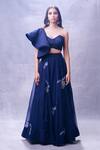 Aman Takyar_Blue Raw Silk, Georgette Sweetheart Neck Ruffle Blouse And Lehenga Set _Online_at_Aza_Fashions