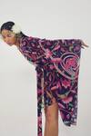 Shop_Limerick By Abirr N' Nanki_Blue Crepe V Neck Printed Kaftan _at_Aza_Fashions