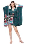 Limerick By Abirr N' Nanki Green Crepe Architectural, Figurine, Moroccan Open Xavier Printed Kaftan at Aza Fashions Limerick By Abirr N' Nanki_Green Crepe Architectural, Figurine, Moroccan Open Xavier Printed Kaftan _at_Aza_Fashions