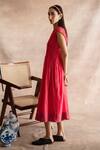 Swatti Kapoor_Red Handwoven Chanderi Mul Plain Round Yachi Dress  _Online_at_Aza_Fashions