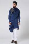 Buy Yajy By Aditya Jain Blue Silk, Suede Bundi And Kurta Set at Aza Fashions Buy_Yajy By Aditya Jain_Blue Silk, Suede Bundi And Kurta Set _at_Aza_Fashions