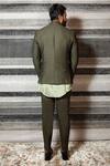 Shop_YAJY by Aditya Jain_Green Handloom Silk Embroidered Bandhgala And Trouser Set_at_Aza_Fashions
