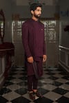 Shop Yajy By Aditya Jain Purple Bandhgalaand Kurta Silk, Pant Italian Suiting Oshya Embroidered Set at Aza Fashions Shop_Yajy By Aditya Jain_Purple Bandhgalaand Kurta Silk, Pant Italian Suiting Oshya Embroidered Set _at_Aza_Fashions