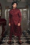 Buy_YAJY by Aditya Jain_Red Bandhgalaand Kurta  Silk Textured Rish Set _at_Aza_Fashions