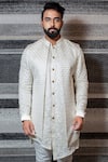Shop Yajy By Aditya Jain White Silk, Stretch Cotton Floral, Geometric Embroidered Jacket And Pant Set Online at Aza Fashions Shop_Yajy By Aditya Jain_White Silk, Stretch Cotton Floral, Geometric Embroidered Jacket And Pant Set _Online_at_Aza_Fashions