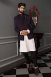 Buy Yajy By Aditya Jain Wine Jacket Italian Suiting, Kurta Silk, Pant Riva Asymmetric Bandhgala Set at Aza Fashions Buy_Yajy By Aditya Jain_Wine Jacket Italian Suiting, Kurta Silk, Pant Riva Asymmetric Bandhgala Set _at_Aza_Fashions
