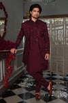 Buy_YAJY by Aditya Jain_Wine Jacket And Kurta Silk Botanical Pattern Kris Set _at_Aza_Fashions