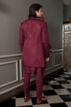 Shop_YAJY by Aditya Jain_Wine Jacket And Kurta Silk Botanical Pattern Kris Set _at_Aza_Fashions