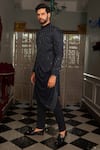 YAJY by Aditya Jain_Blue Jacket Suede And Silk Embellished Beads Nil Bandhgala Set _Online_at_Aza_Fashions