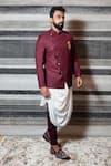 YAJY by Aditya Jain_Maroon Italian Suiting Overlap Bandhgala Set _Online_at_Aza_Fashions