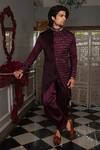 Yajy By Aditya Jain_Purple Cowl Pant Satin Silk, Jacket Suede Kewat Embroidered Bandhgala And Set _Online_at_Aza_Fashions