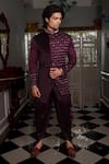 Buy_Yajy By Aditya Jain_Purple Cowl Pant Satin Silk, Jacket Suede Kewat Embroidered Bandhgala And Set _Online_at_Aza_Fashions