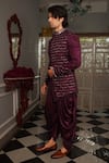 Yajy By Aditya Jain_Purple Cowl Pant Satin Silk, Jacket Suede Kewat Embroidered Bandhgala And Set _at_Aza_Fashions