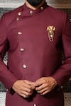 YAJY by Aditya Jain_Maroon Italian Suiting Overlap Bandhgala Set _at_Aza_Fashions