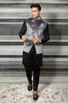 Buy_Yajy By Aditya Jain_Black Silk, Stretch Cotton, Suede Overlap Bundi And Kurta Set _at_Aza_Fashions