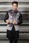 Buy_Yajy By Aditya Jain_Black Silk, Stretch Cotton, Suede Overlap Bundi And Kurta Set _Online_at_Aza_Fashions