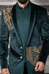 Shop Yajy By Aditya Jain Green Silk, Stretch Cotton Geometric Embroidered Sherwani Set Online at Aza Fashions Shop_Yajy By Aditya Jain_Green Silk, Stretch Cotton Geometric Embroidered Sherwani Set _Online_at_Aza_Fashions