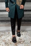 Yajy By Aditya Jain Green Silk, Stretch Cotton Geometric Embroidered Sherwani Set at Aza Fashions Yajy By Aditya Jain_Green Silk, Stretch Cotton Geometric Embroidered Sherwani Set _at_Aza_Fashions