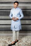 Buy_Yajy By Aditya Jain_Blue Silk, Stretch Cotton Geometric Embroidered Bundi And Kurta Set _at_Aza_Fashions
