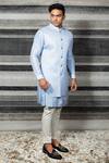 Yajy By Aditya Jain_Blue Silk, Stretch Cotton Geometric Embroidered Bundi And Kurta Set _Online_at_Aza_Fashions