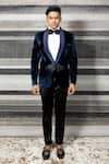 Buy_YAJY by Aditya Jain_Blue Italian Suiting Embroidered Silk Velvet Tuxedo Set _at_Aza_Fashions