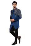 YAJY by Aditya Jain_Blue Suede Embroidered Sherwani _Online_at_Aza_Fashions