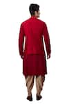 Shop_Yajy By Aditya Jain_Red Raw Silk Asymmetric Bundi _at_Aza_Fashions