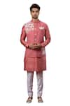 Buy_Yajy By Aditya Jain_Pink Italian Suiting Embroidered Bundi _Online_at_Aza_Fashions
