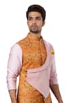 Shop_Yajy By Aditya Jain_Yellow Italien Suiting, Suede Printed Bundi _Online_at_Aza_Fashions