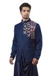 Buy_Yajy By Aditya Jain_Blue Italien Suiting Embroidered Bundi _at_Aza_Fashions