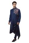 Yajy By Aditya Jain_Blue Italien Suiting Embroidered Bundi _Online_at_Aza_Fashions