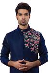 Shop_Yajy By Aditya Jain_Blue Italien Suiting Embroidered Bundi _Online_at_Aza_Fashions