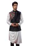 Buy_Yajy By Aditya Jain_Black Italien Suiting Embroidered Bundi _at_Aza_Fashions