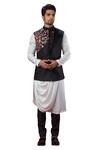 Buy_Yajy By Aditya Jain_Black Italien Suiting Embroidered Bundi _Online_at_Aza_Fashions