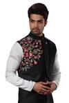 Shop_Yajy By Aditya Jain_Black Italien Suiting Embroidered Bundi _Online_at_Aza_Fashions