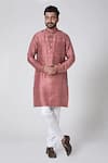 YAJY by Aditya Jain_Pink Italian Suiting Embroidered Bundi And Silk Kurta Set _Online_at_Aza_Fashions